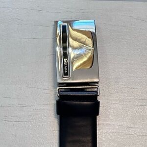 Prada Black Belt with Shiny Silver Buckle